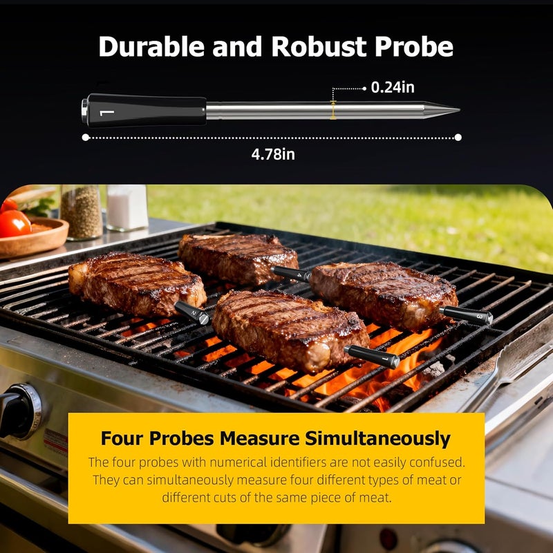 InkGrill Wireless Meat Thermometer with APP Control，4 Probes Meat Thermometer Digital, Unlimited Range WiFi & Bluetooth Meat Thermometerfor for Rotisserie，Grill，Oven，Smoker，BBQ, Air Fryer - Image 3